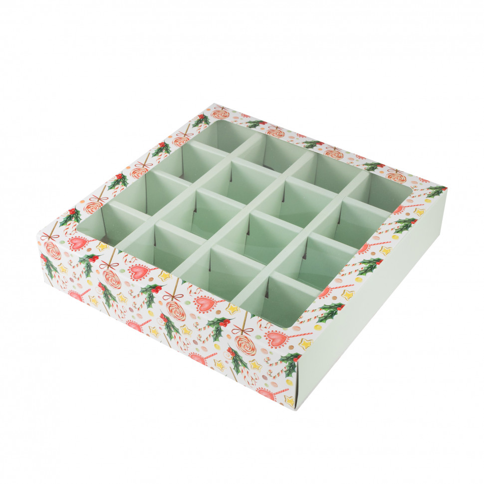 Коробка для 16 конфет с окном "Рождественский леденец"