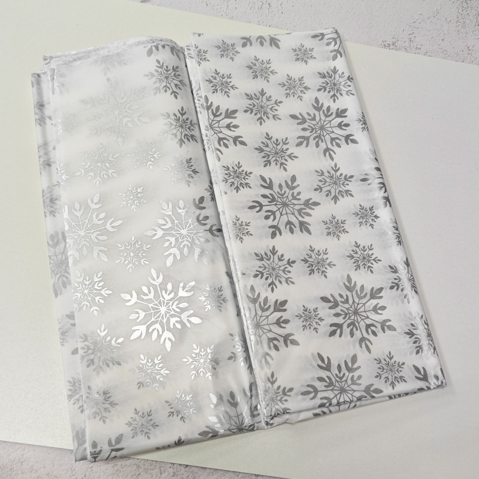 Бумага упаковочная тишью Серебряные снежинки, 1 лист (50х70 см)