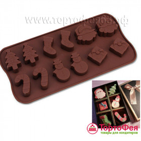 Форма силикон.для шоколада  &quot;Новогодние конфеты&quot;,  12 ячеек