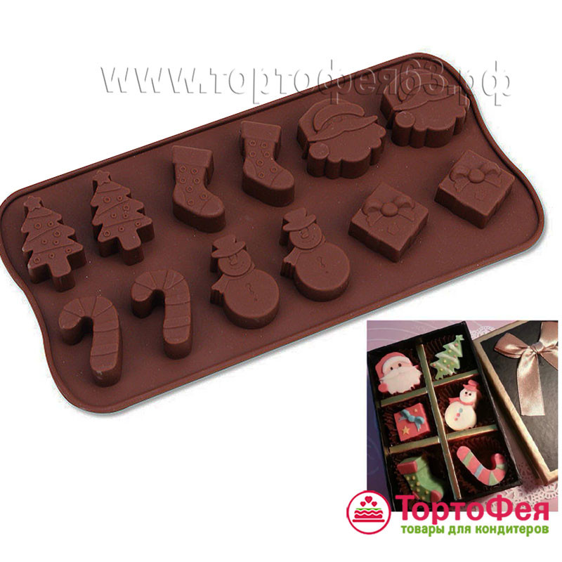 Форма силикон.для шоколада  "Новогодние конфеты",  12 ячеек