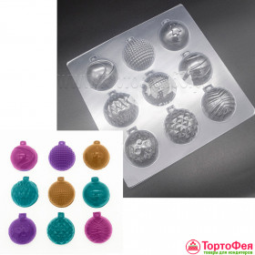 Форма пластик. &quot;Новогодние шары&quot; Микс узоров, 5 см / 9 шт