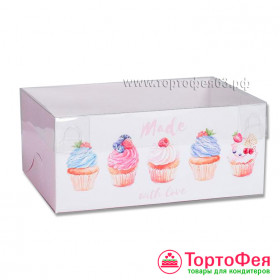 Коробка для 6 капкейков с прозрачной крышкой &quot;Капкейки&quot;