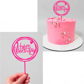 Топпер "Happy Birthday", круг / ярко-розовый
