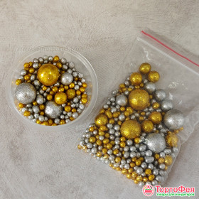 Шарики рисовые в глазури. Блеск &quot;Золото/Серебро&quot; 2-13 мм, 20 гр   