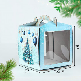 Коробка для торта 20х20х20 см с ручкой &quot;Елочка&quot;