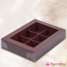 Коробка для 6 конфет с прозрачной крышкой, Темный шоколад