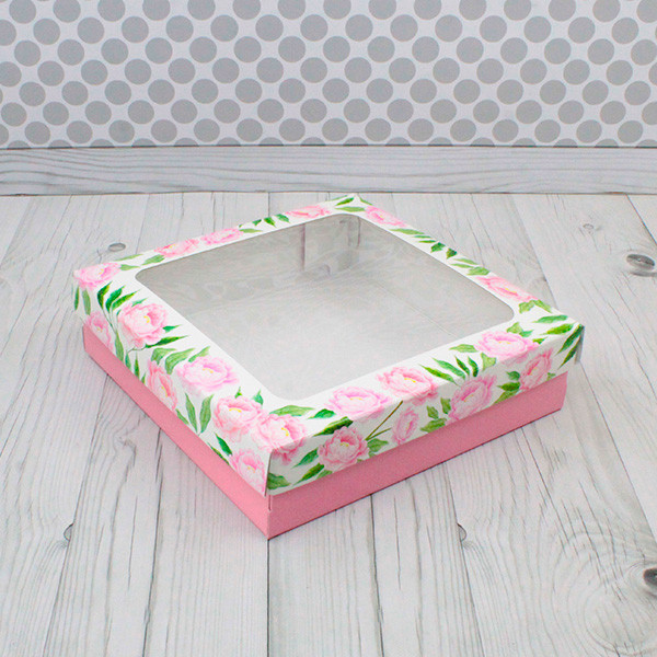 Коробка для кейтеринга, фуршета 30х30х8 "Пионы"