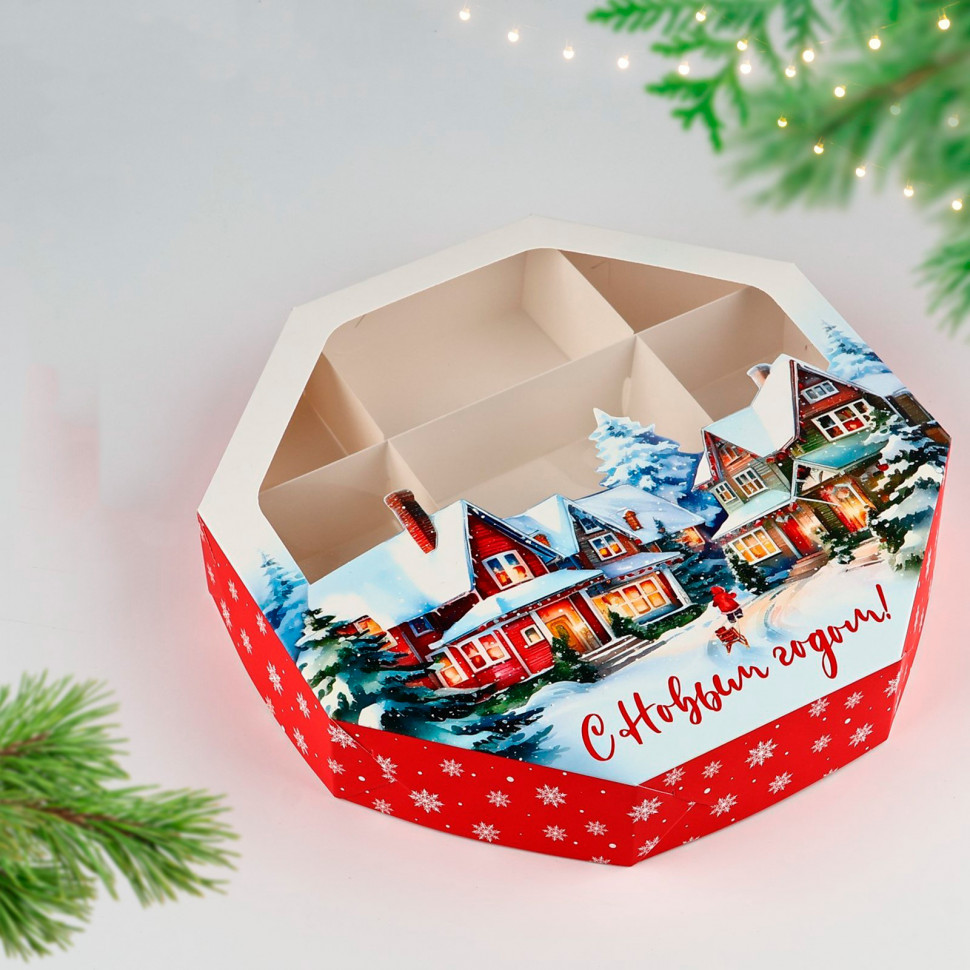 Коробка для ассорти сладостей 27х27х5 см "С Новым годом"  