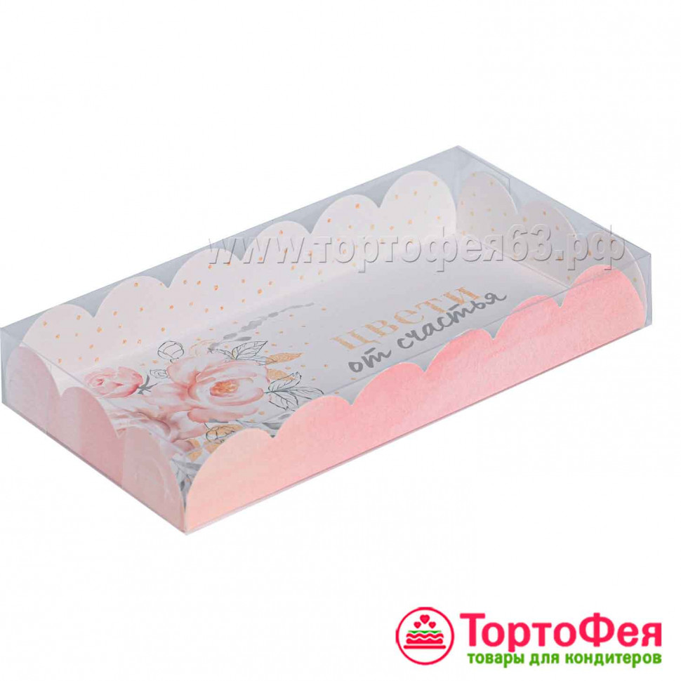 Коробка для прян. 21х10х3 см с прозрач.крышкой "Розовая, цветы" 
