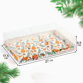 Коробка для 6 муссовых пирожных с прозрачной крышкой &quot;Апельсинки&quot; (на 6 шт) 