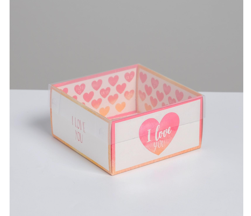 Коробка 12х11,5х6 см с прозрачной крышкой "«I love you"