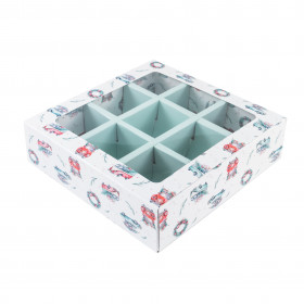 Коробка для 9 конфет с окном &quot;Винтажные авто&quot;