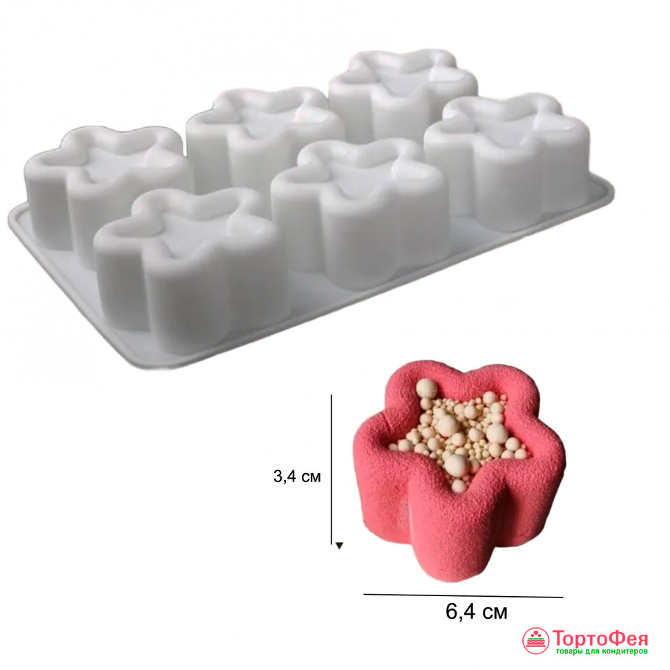 Силиконовая форма для муссовых пирожных/бенто "Звезды", 6 шт     