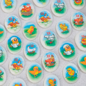 Сахарные медальоны "Курочки и Цыплята" 35*25 мм / 5 шт  