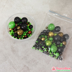 Шарики рисовые в глазури. Бронза/Черный/Зеленый 2-13 мм, 20 гр    