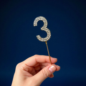 Топпер для бенто-торта Цифра "3" золото со стразами/ 4 см