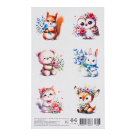 Набор наклеек "Зверята с букетами" , 6 шт