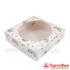 Коробка с откидной крышкой 12х12х3 см с "Кролики и верба"