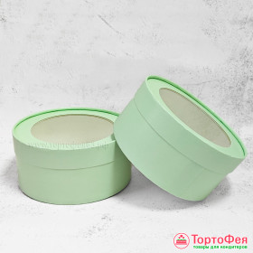 Коробка круглая d 16 выс.7 см с окном, Фисташковая