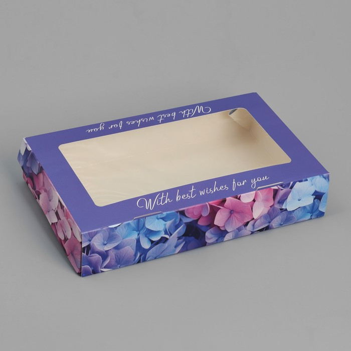 Коробка 20х12х4 см с окном "Гортензия", темно-лиловая  