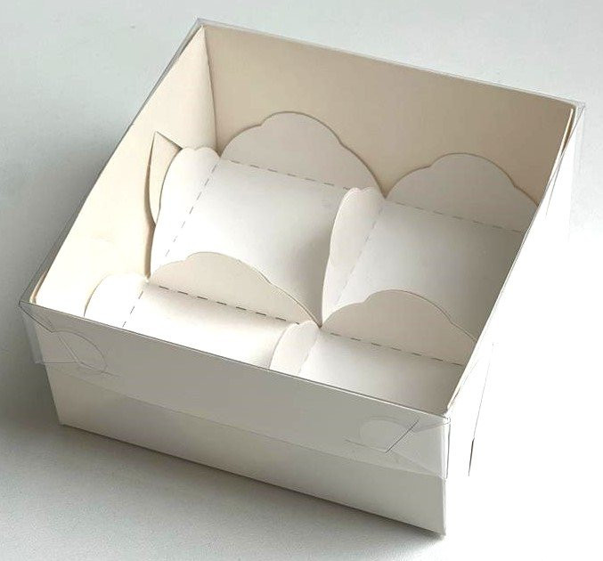 Коробка для 4 моти с прозрачной крышкой, белая 