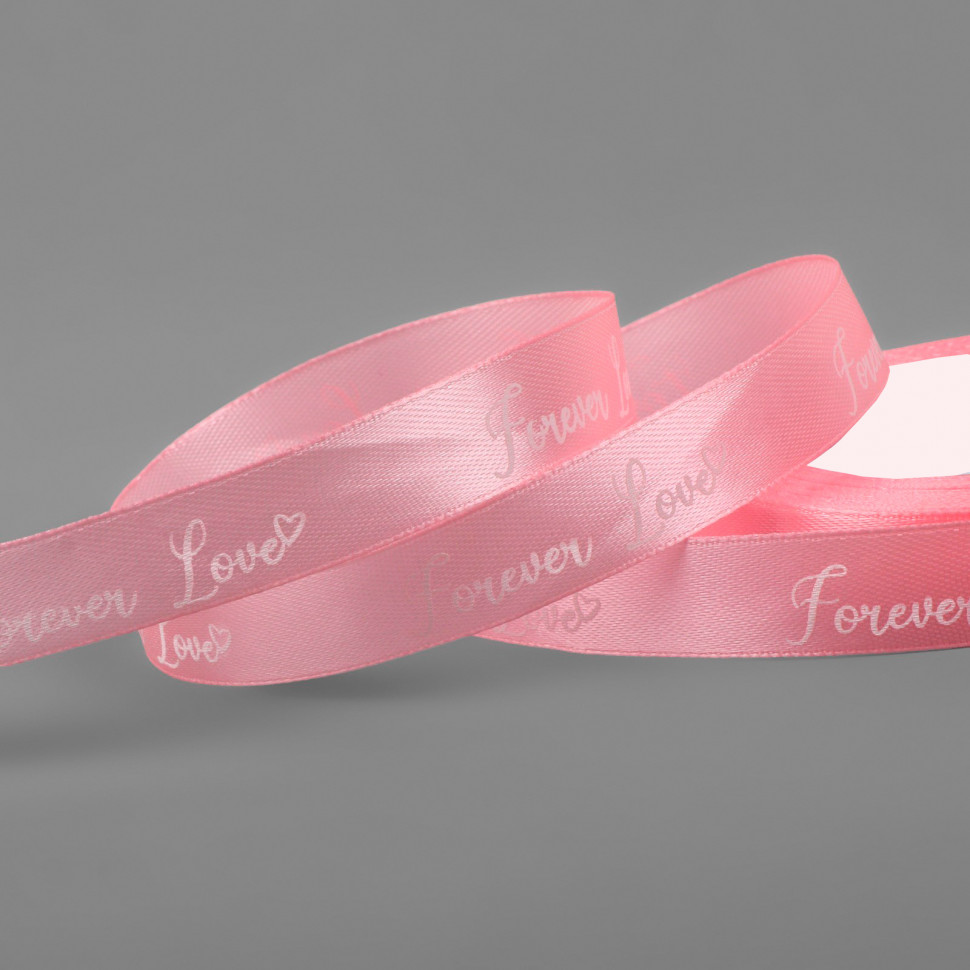 Лента атласная Розовая "Forever love" 1,5 см / 3 м 