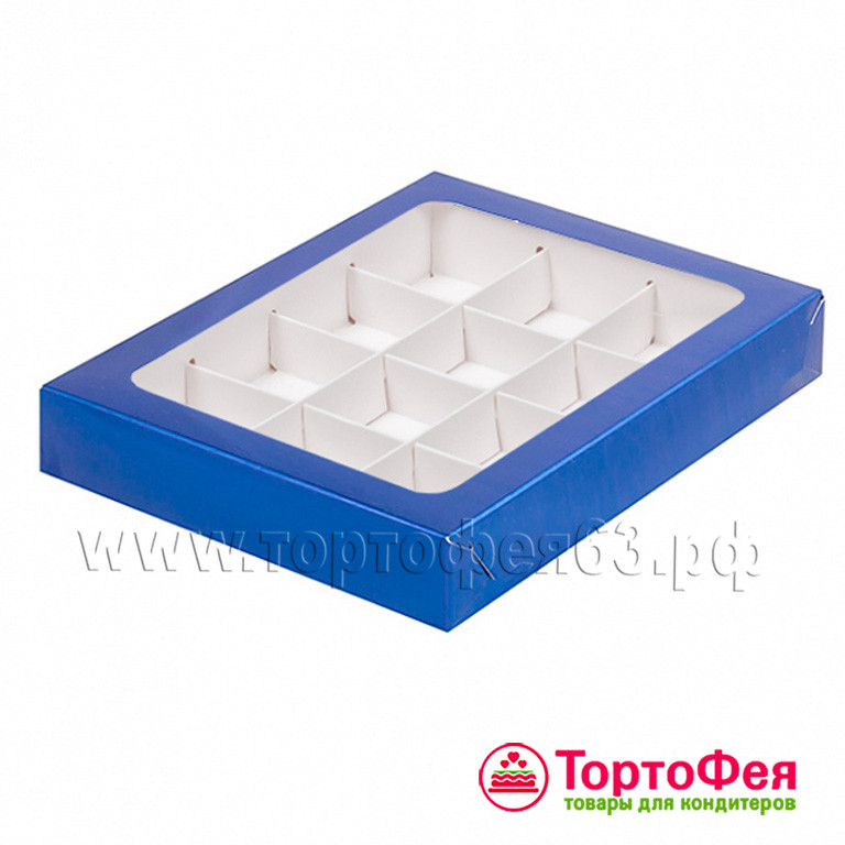 Коробка для 12 конфет с окном, Синяя