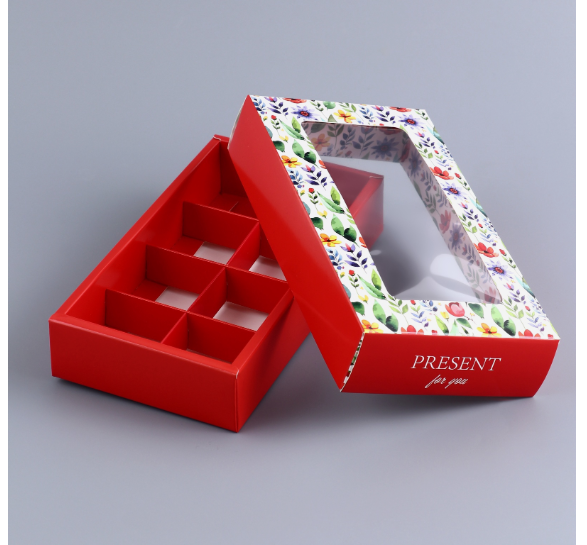 Коробка для 8 конфет с окном "Цветочки"