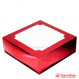 Коробка 20х20х7 см с окном, красная