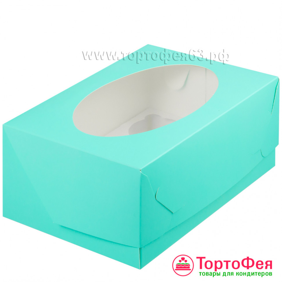 Коробка для 6 кап-в с окном, тиффани