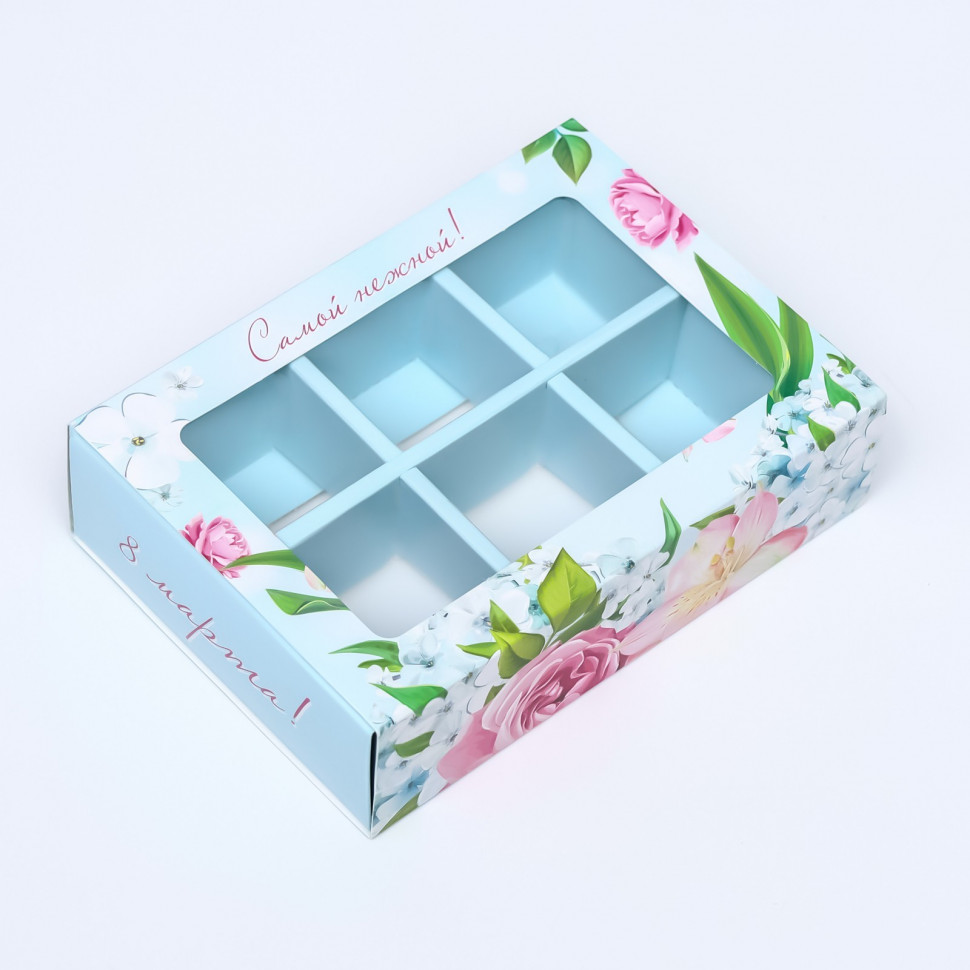 Коробка для 6 конфет с окном "Розы"