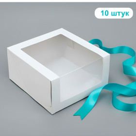 Коробка 18х18х10 см с окном, белая, Плотный картон ///  10 штук
