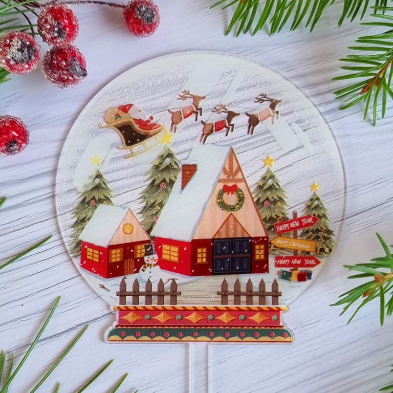 Топпер «Merry Christmas» Волшебный шар (Санта над городом)