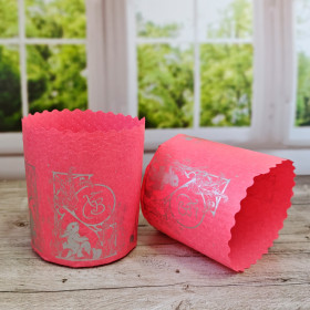 Форма бумажная Кулич "Зайчата" Ярко-Розовая 200-250 гр (9*9 см) / 10 шт    