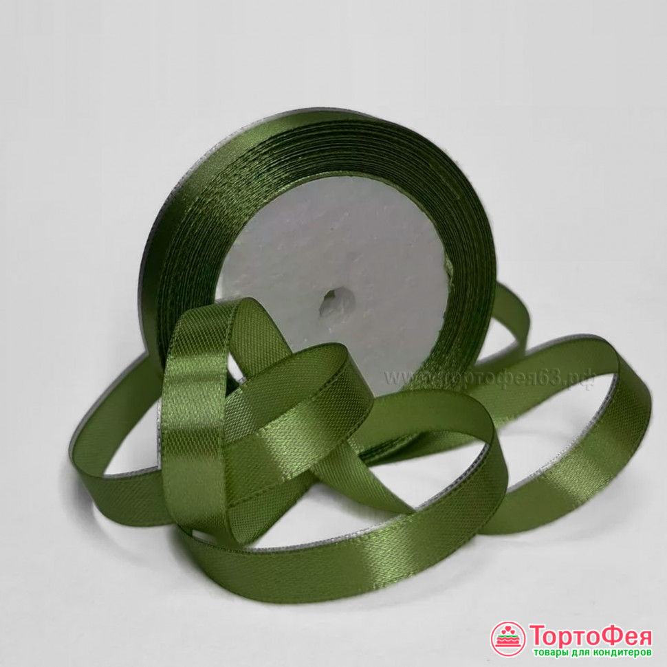 Лента атласная Хаки 1,2 см / 22 м