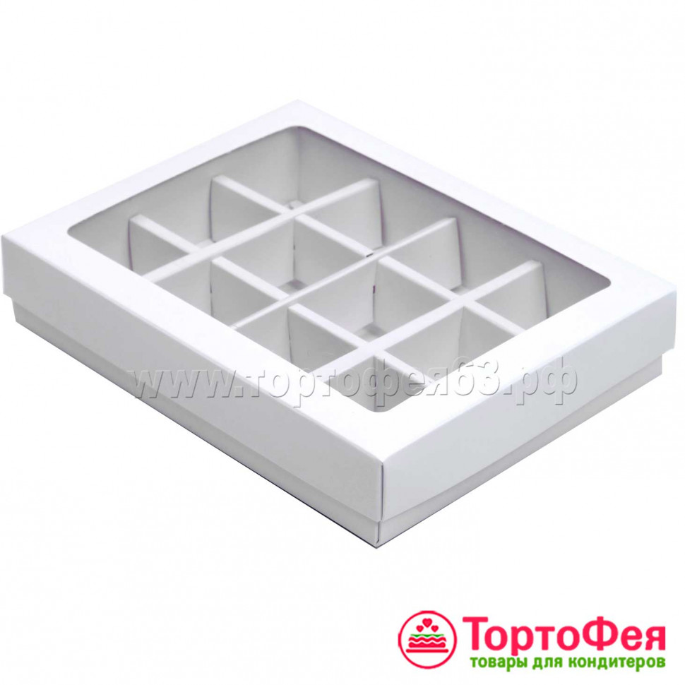 Коробка для 12 конфет с окном, белая