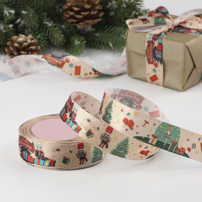 Лента атласная Красная "Удачи в Новом году" 2,5 см / 3 м    