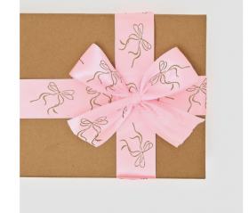 Лента атласная Розовая "Бантики" 4 см / 3 м