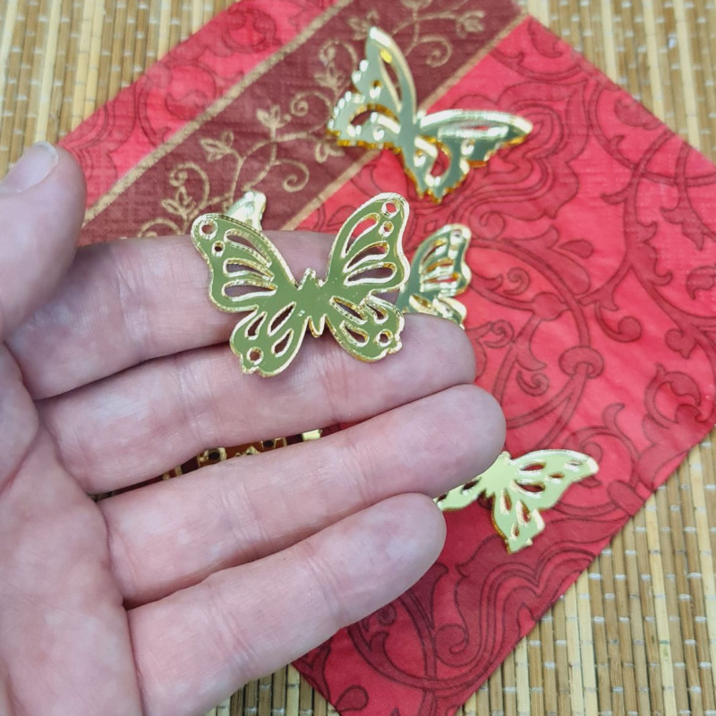 Декор из акрила "Бабочка" Ажурная, золото, 5 см /  1 шт