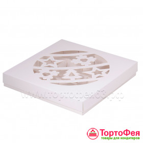 Коробка для 8 конфет + плитка с окном "Новогодний шар", белая