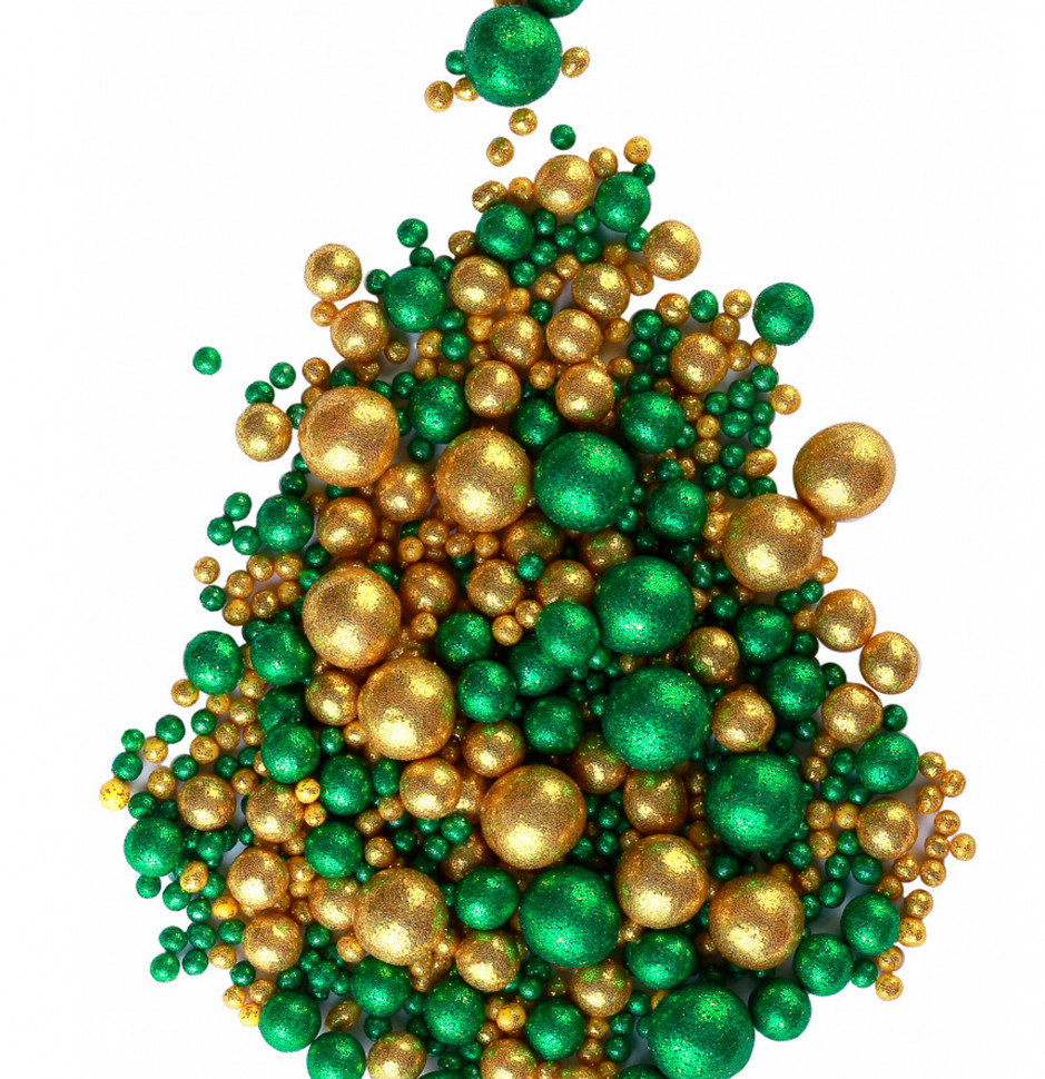 Шарики рисовые в глазури. Блеск Золотой/Зеленый 2-13 мм, 25 гр