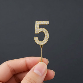 Топпер для бенто-торта Цифра "5" золото со стразами/ 4 см