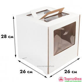 Коробка для торта 26х26х28 см с ручками