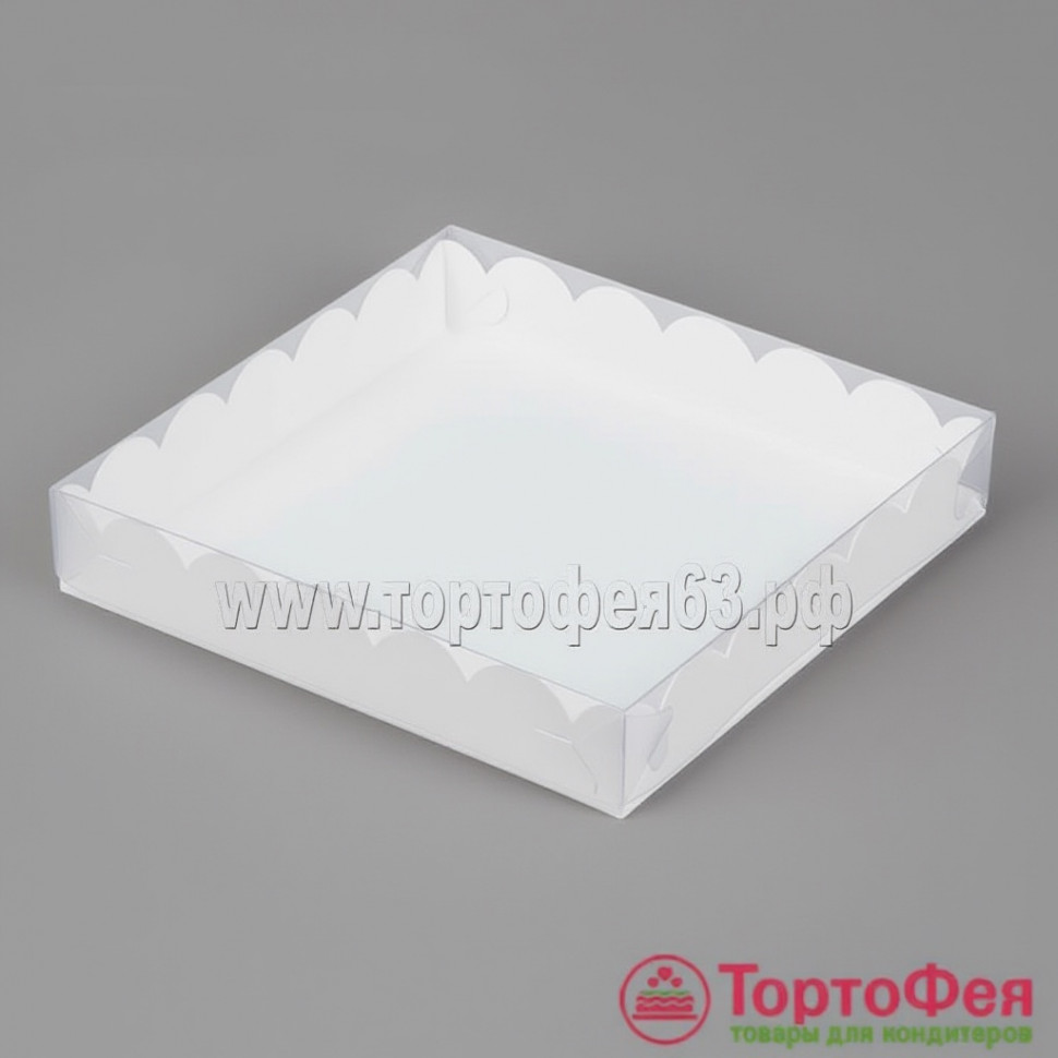 Коробка 20х20х3,5 см с прозрачной крышкой, белая