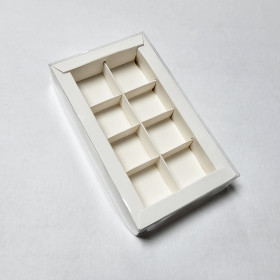 Коробка для 8 конфет с прозрачной крышкой, белая