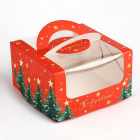 Коробка для бенто-торта 14х14х8 см с ручкой &quot;Поздравляю&quot;