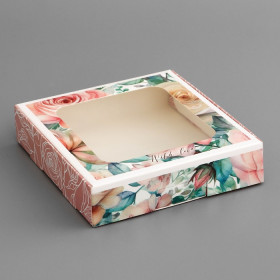 Коробка с окидной крышкой 13х13х3 см "Цветы"  