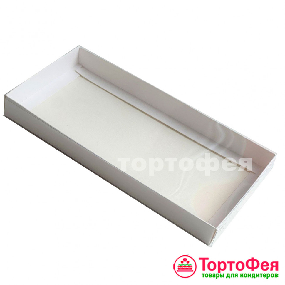 Коробка для шоколадной плитки 18х9х1,7 см с пластиковой крышкой, белая
