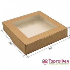 Коробка 20х20х4 см с окном, крафт