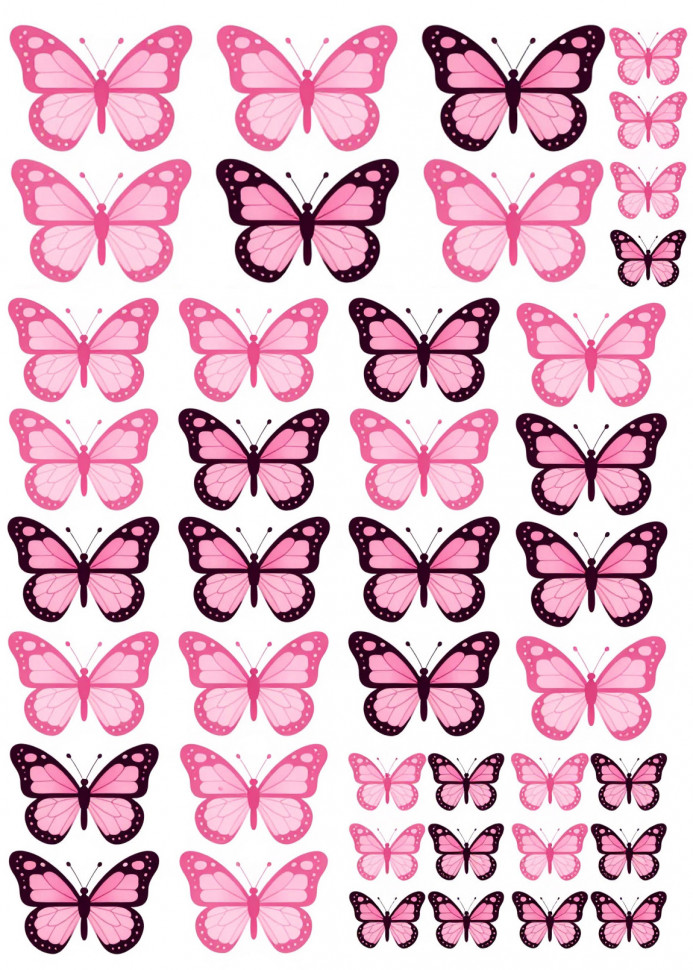 Бабочки Розовые с темным контуром А4, 